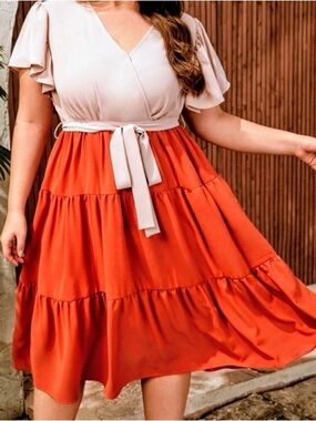Cream & Burnt Orange Dress